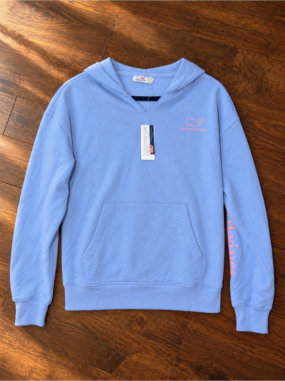 Vineyard Vines Light Blue Hoodie with Pink Logo Sz M NWT